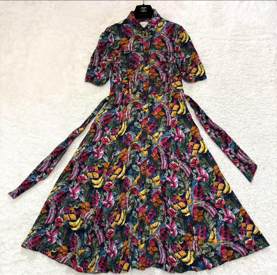 SEZANE ロングシャツワンピース 半袖 花柄 Aライン 美品 - メルカリ