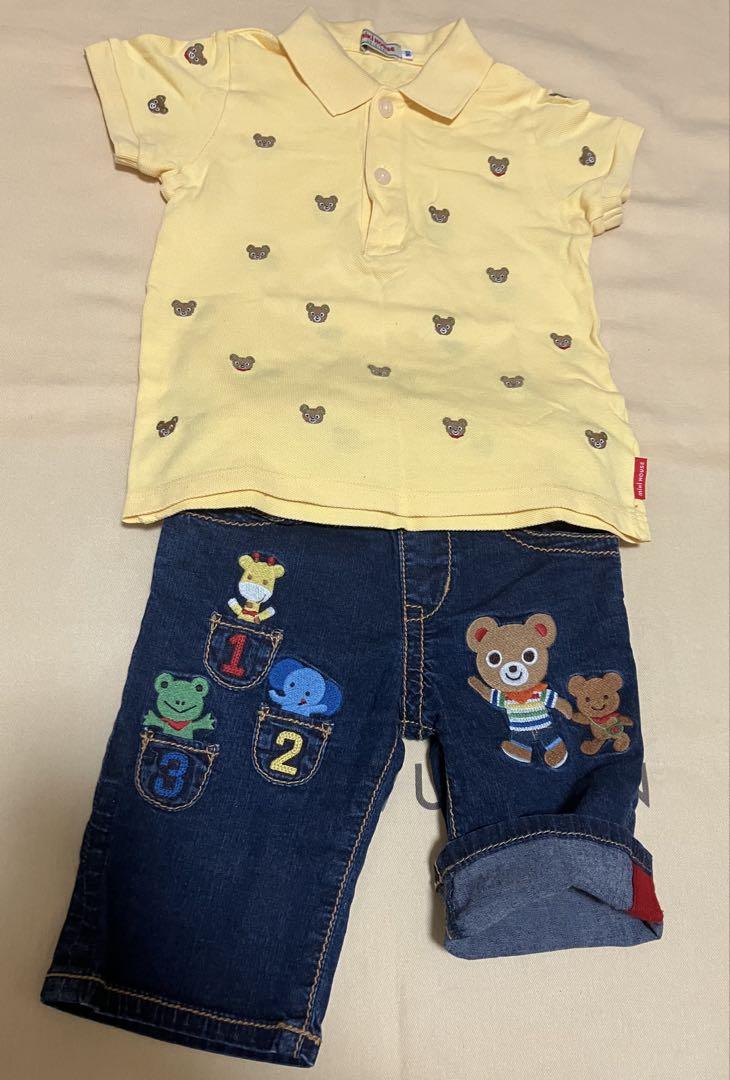 未使用に近いミキハウス　プッチーポロシャツ　デニムパンツのセット