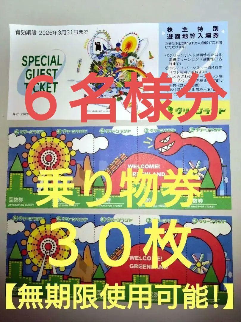 3月 三井グリーンランド株主優待券入場券入園券6枚と乗り物券30枚の1セットC