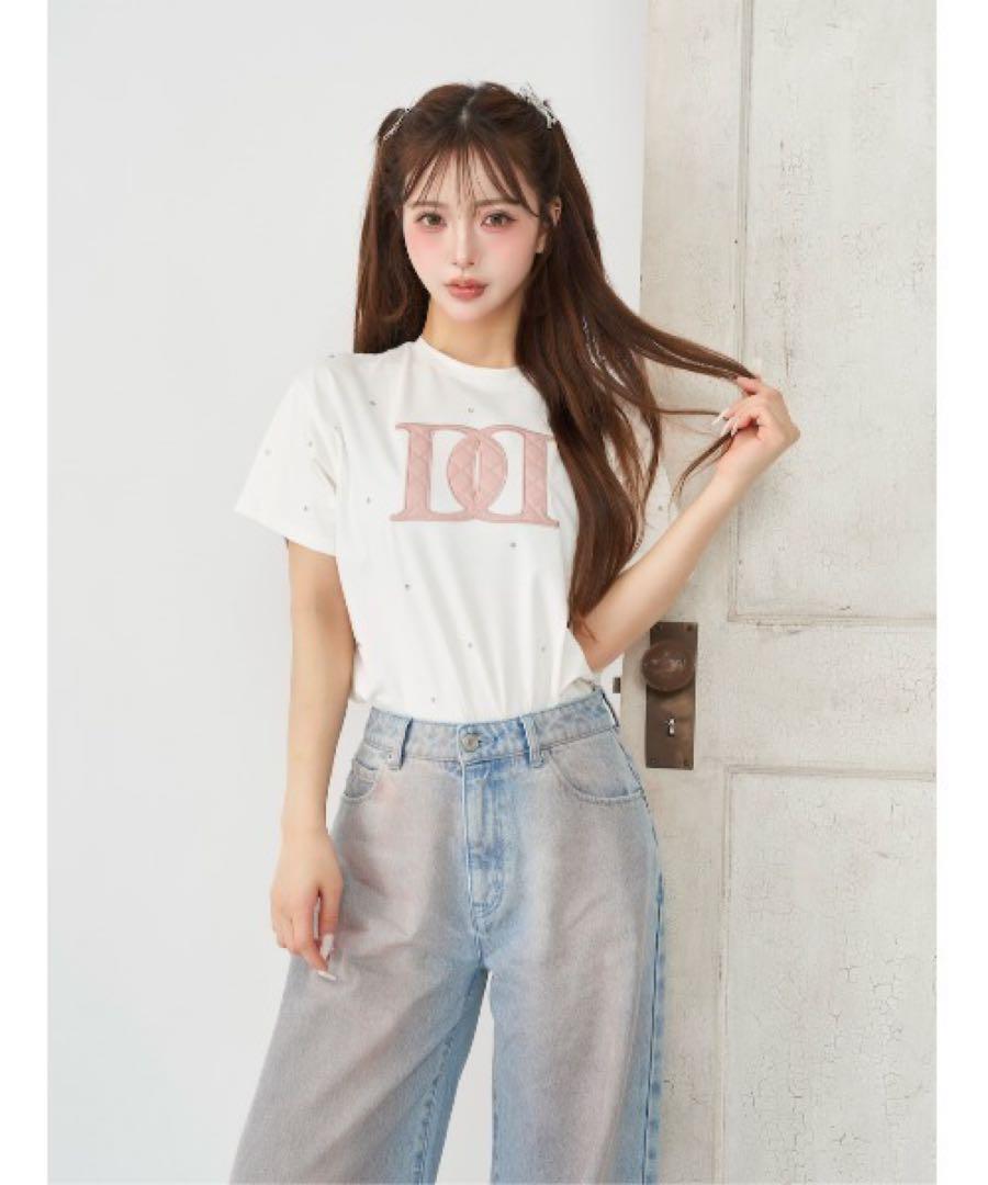 新品タグつき ダーリッチ キルティングアップリケビジューTシャツ ホワイト