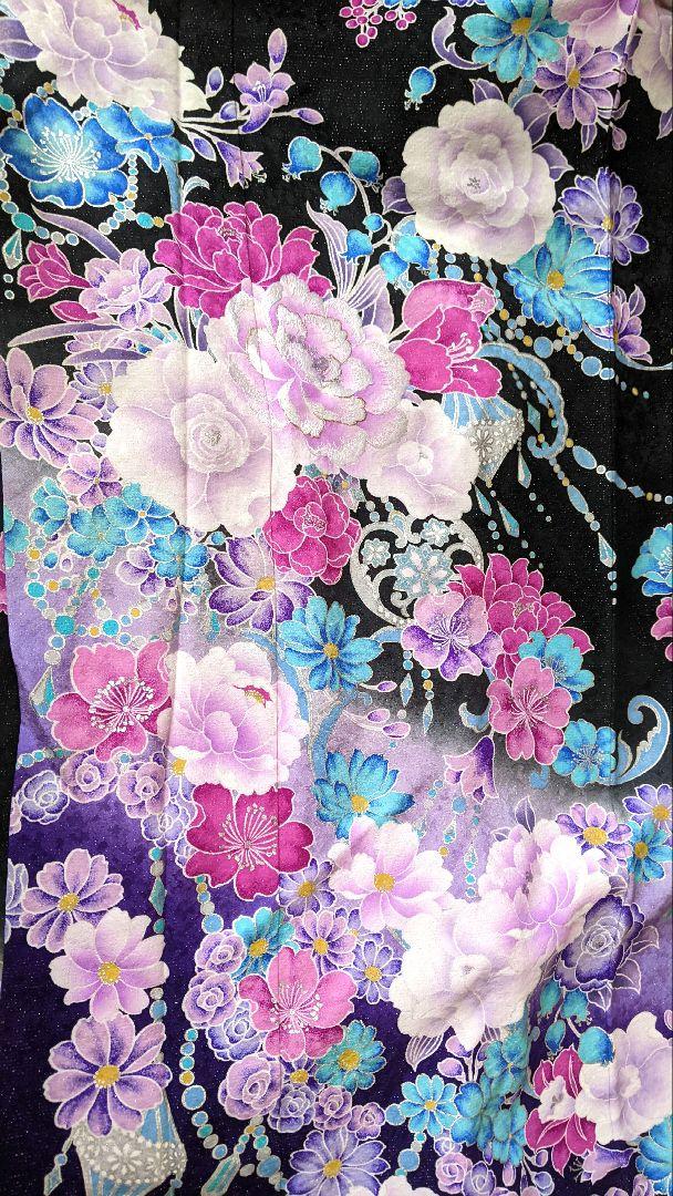 振袖フルセット✨ラメ入り薔薇柄刺繍　高身長、ゆったりめ　正絹☆成人式に✨