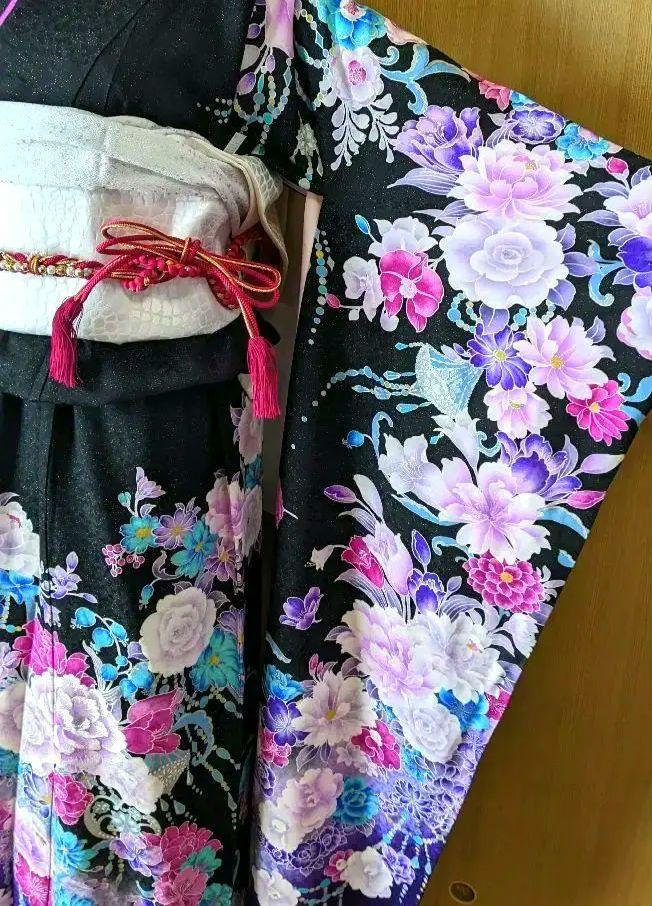 振袖フルセット✨ラメ入り薔薇柄刺繍　高身長、ゆったりめ　正絹☆成人式に✨