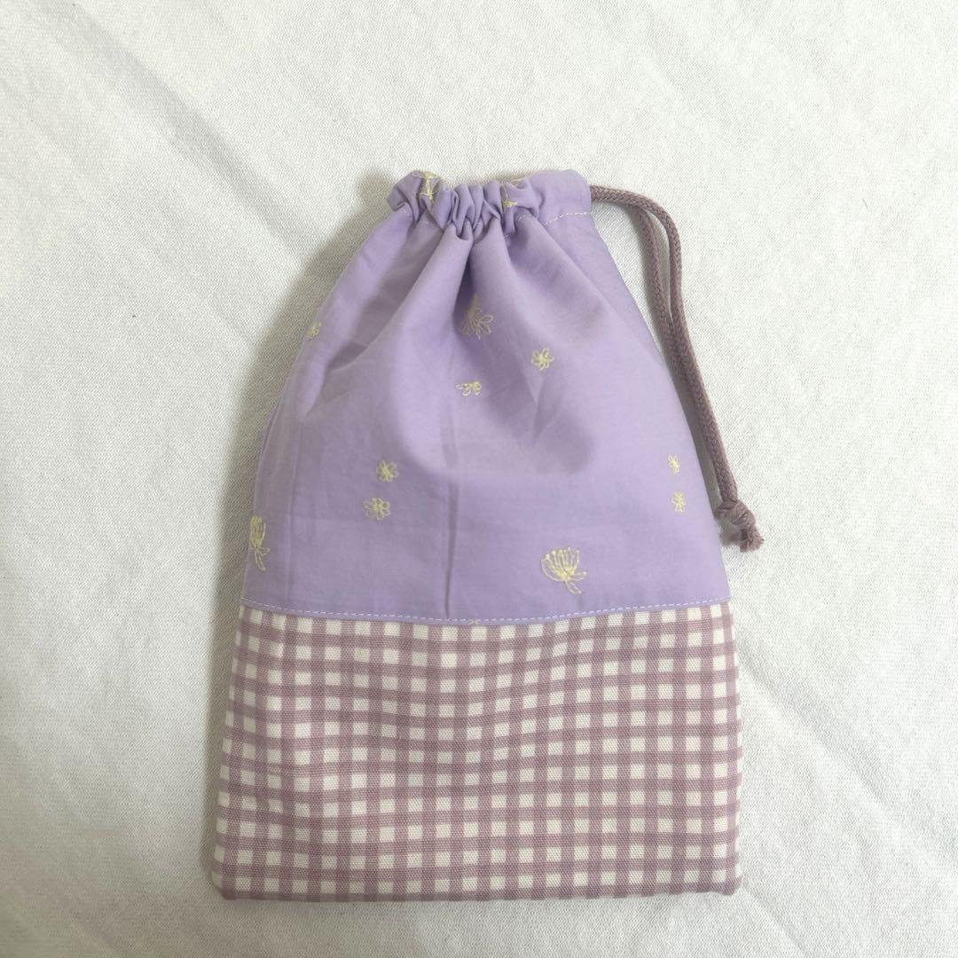 入園入学4点セット　【マーガレットヌビ×くすみピンクチェック＋お花刺繍】　女の子