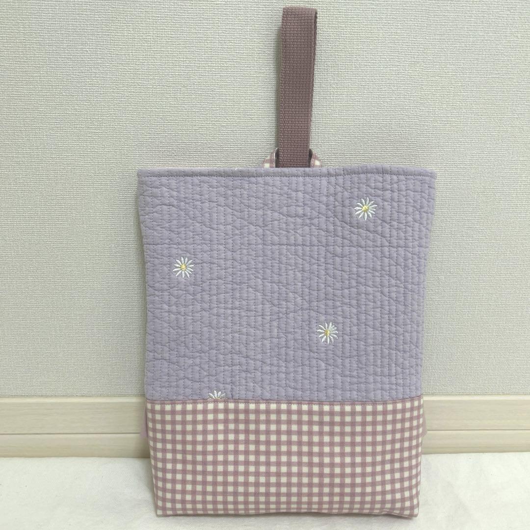 入園入学4点セット　【マーガレットヌビ×くすみピンクチェック＋お花刺繍】　女の子