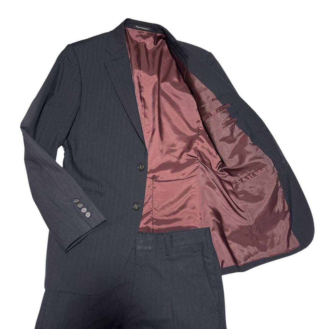 高島屋 オーダースーツ エゼット製 M相当 ブラックストライプ ワインレッドM 高島屋