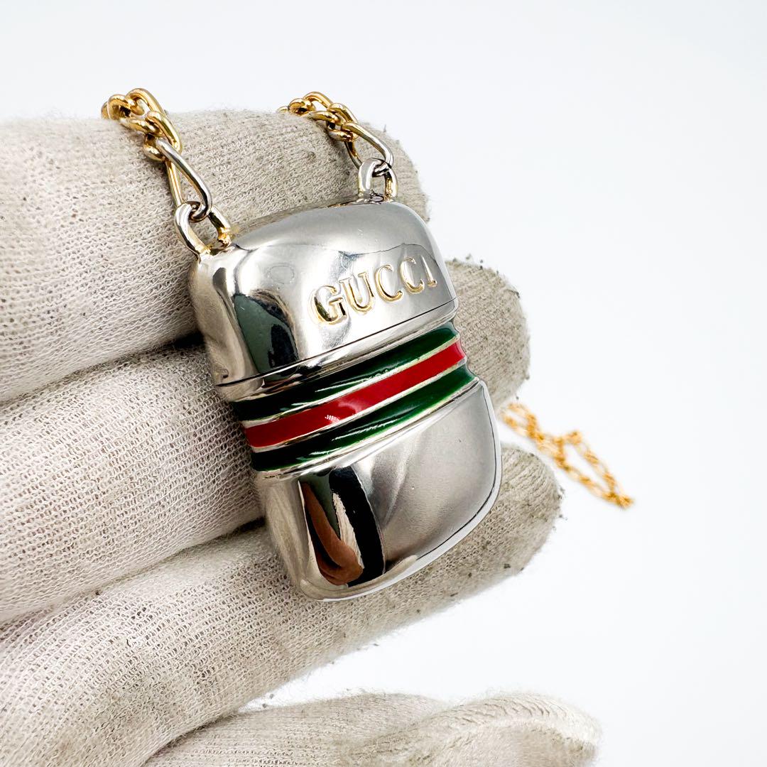 【極美品】GUCCI　ネックレス　ピルケース　シェリーライン　シルバー 極美品】GUCCI ネックレス ピルケース シェリーライン シルバー