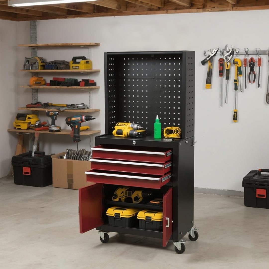 多機能ツールキャビネット 収納ワゴン ボード付 鍵付き 3段引き出し RED 多機能ツールキャビネット 収納ワゴン ボード付 鍵付き 3段引き出し RED