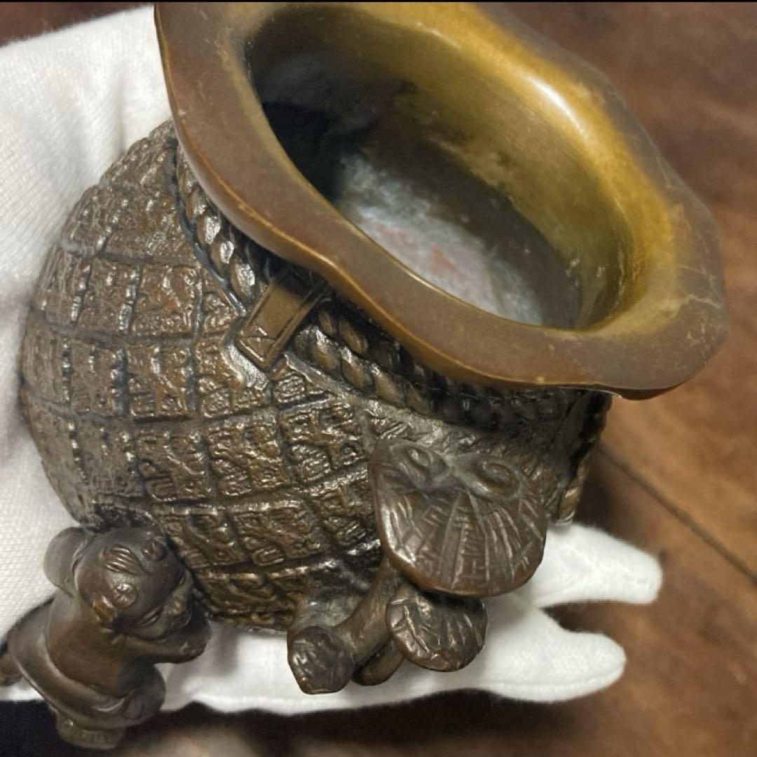 唐子三足霊香炉 銅製香炉 骨董品 茶道具 中国古美術 唐物