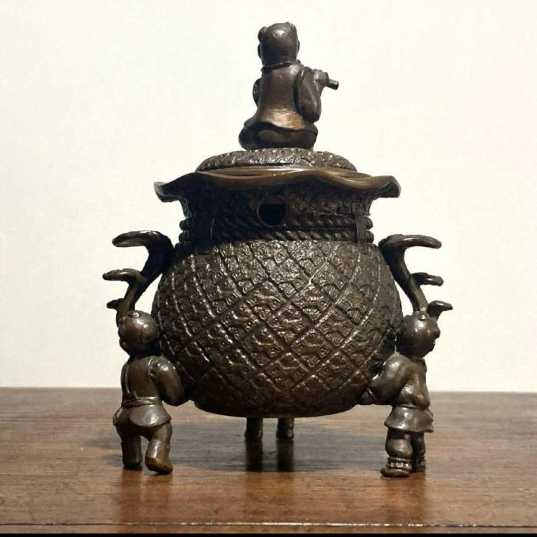 香炉　古銅　中国　古美術　骨董　唐物 唐子三足霊香炉 銅製香炉 骨董品 茶道具 中国古美術 唐物