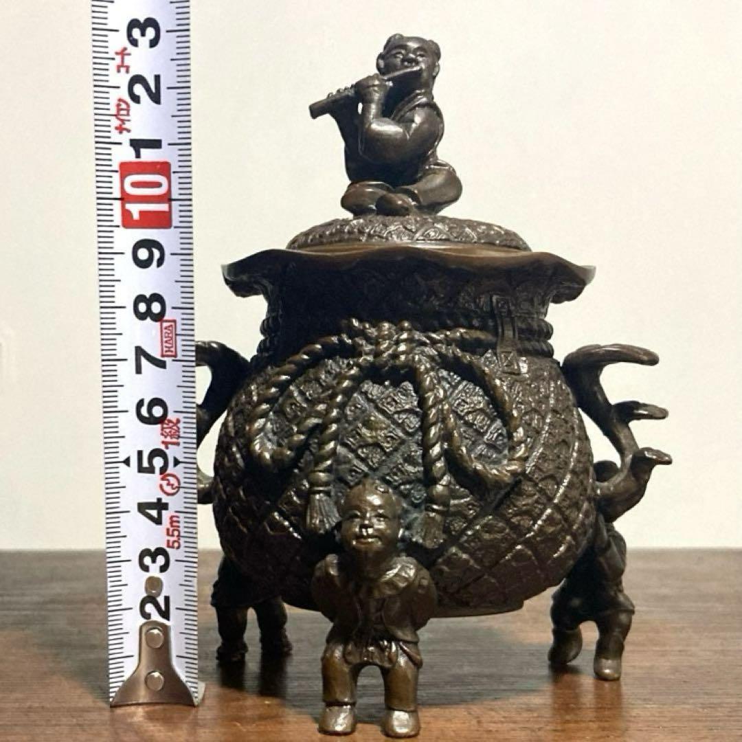 唐子三足霊香炉 銅製香炉 骨董品 茶道具 中国古美術 唐物