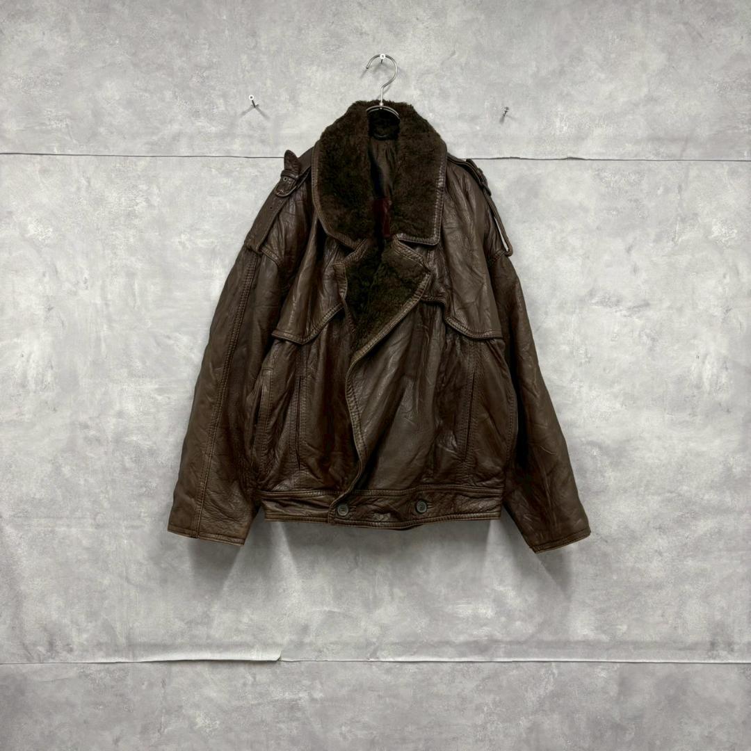 雰囲気◎ RUFFO ルッフォ 襟ボア レザージャケット 古着 N1888 雰囲気◎ RUFFO ルッフォ 襟ボア レザージャケット 古着 N1888
