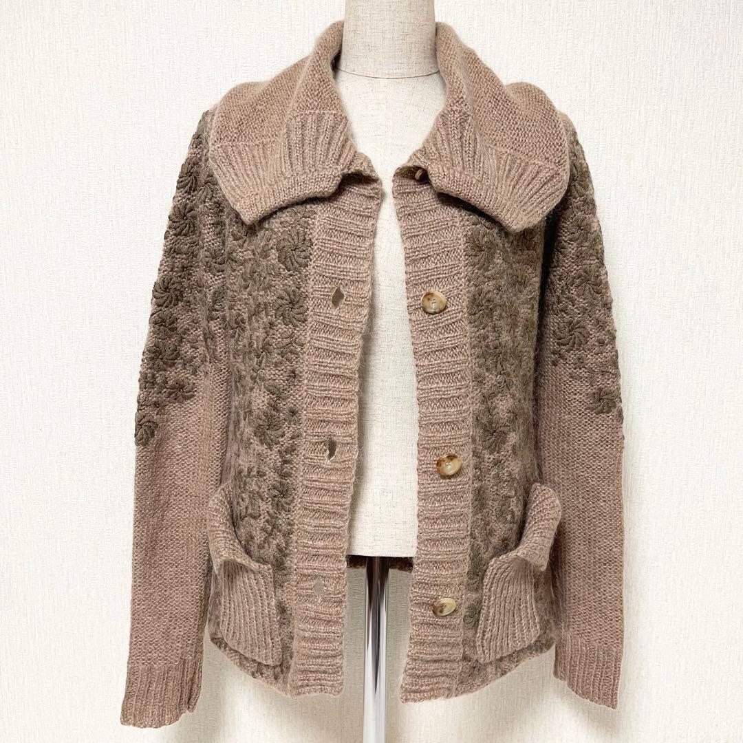 ロベルト カヴァリ カーディガン 花柄 刺繍 モヘア ウール セーター 38