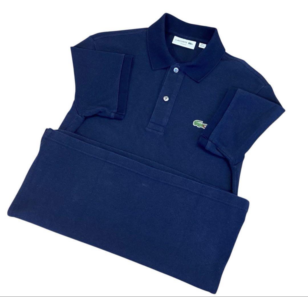 LACOSTE ネイビー ポロシャツ サイズ2 Lacoste ダークネイビー ポロシャツ襟にワニマーク サイズ FR 2