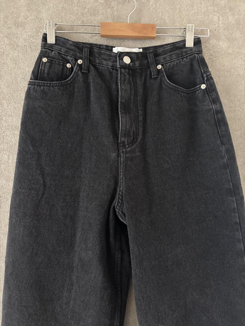 na.e Wide Loose Jeans ブラック L ロング丈 パンツ
