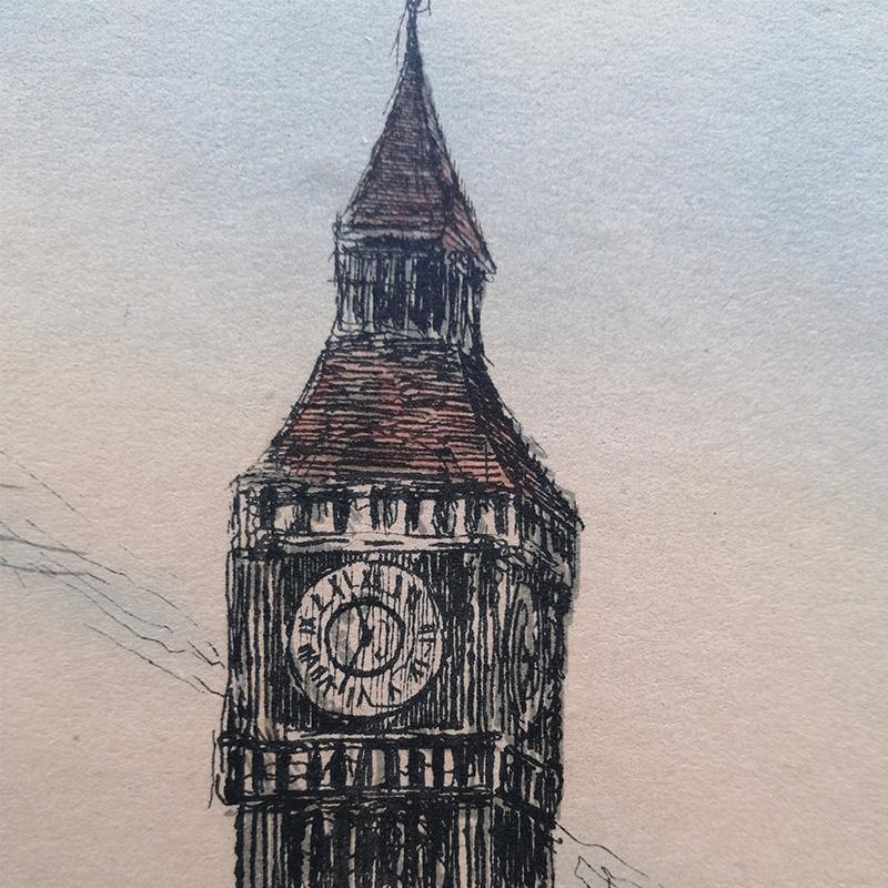 風景画 サイン入り L. Meslay エッチング刻印 Westminster