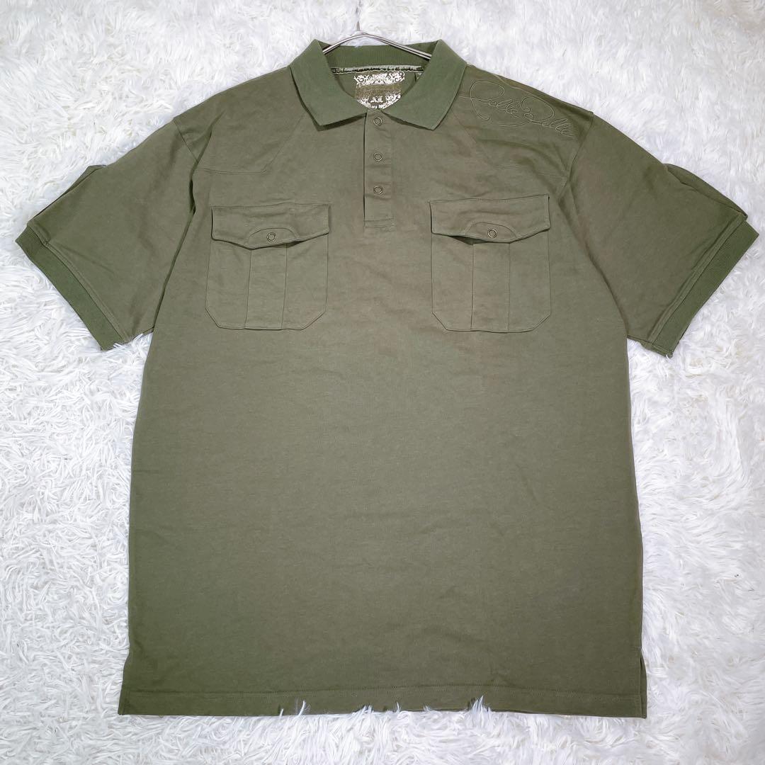 PELLE PELLE【XL】ポロシャツ　カーキ　大きいサイズ　バックプリント