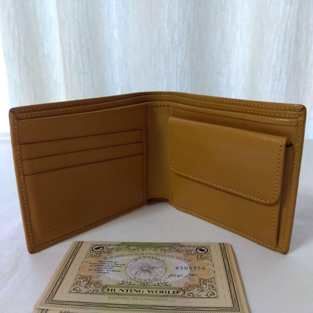 ☆極美品【HUNTING WORLD】二つ折り財布バチュークロス×レザーグリーン