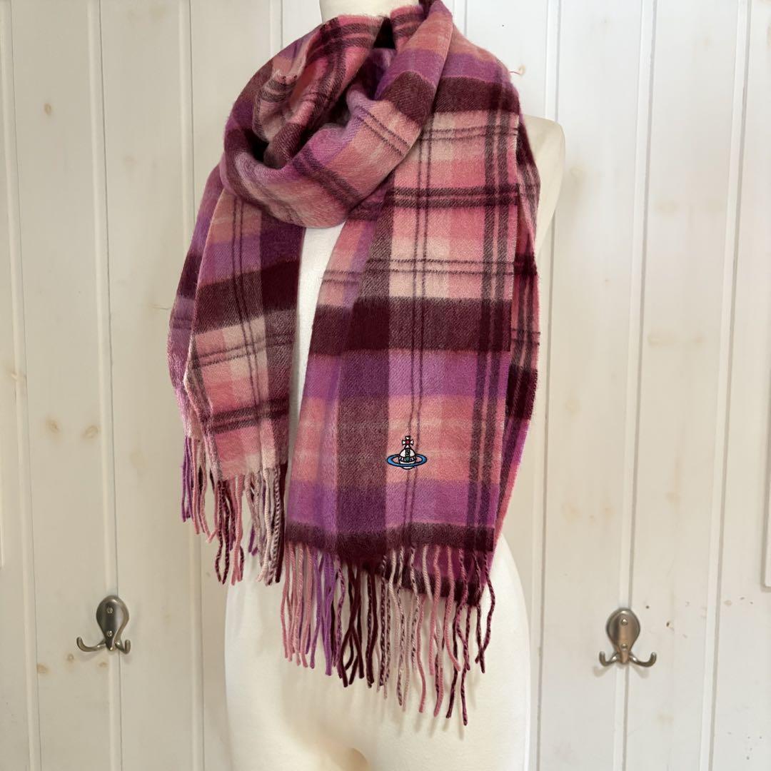 祝開店！大放出セール開催中 westwood vivienne チェック柄 ストール ピンク カシミヤ100 小物