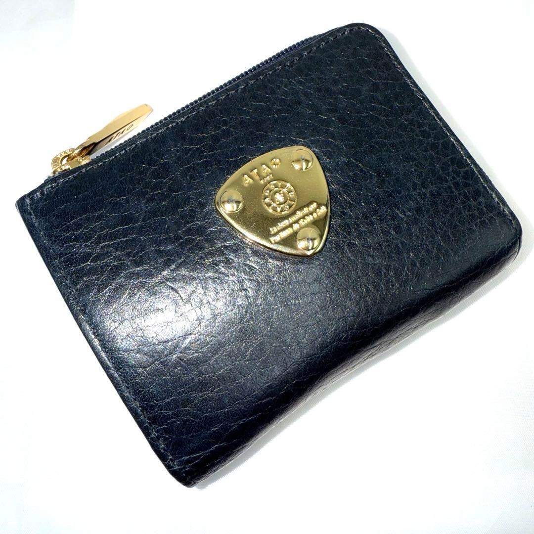 ATAO アタオ 三つ折り財布 ネイビー レザー 金具ロゴ スモール