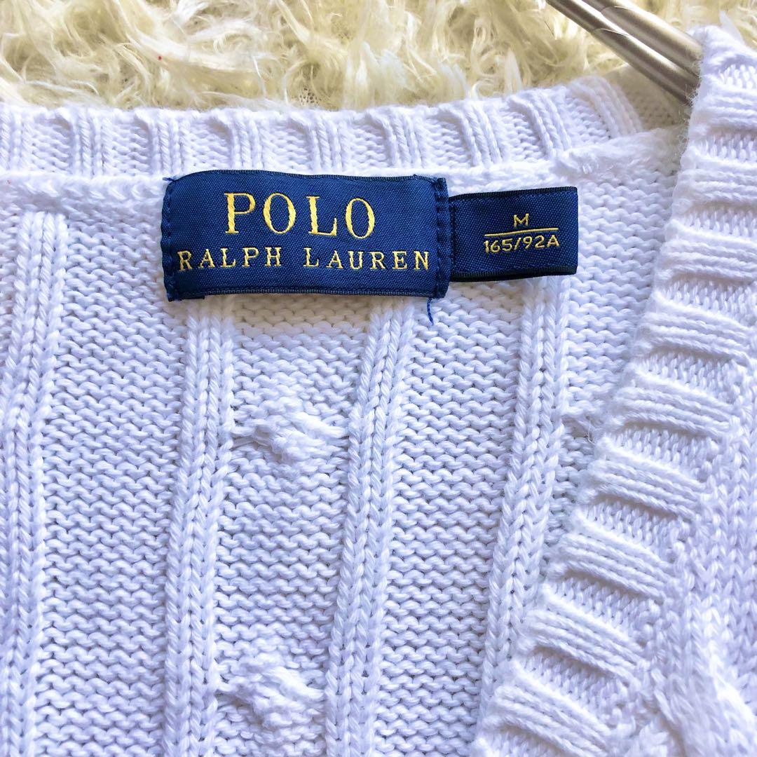 POLO RALPH LAUREN♪ケーブルニットセーター ポニー刺繍 綿 白