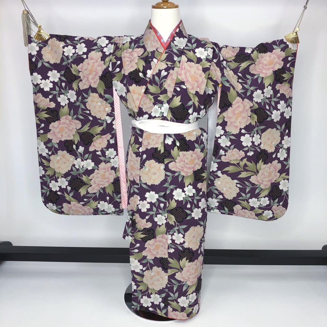 七五三　女児三つ身　3歳～5歳　紫　花柄　古典柄　長襦袢付き　u-311