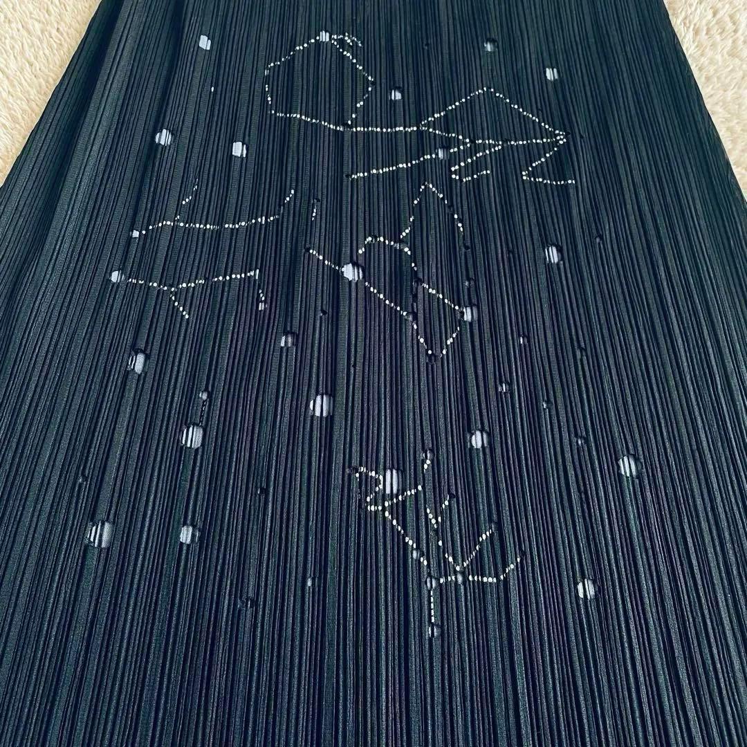 星座が煌めく特別な一着✨プリーツプリーズ カットワーク ロングスカート 黒 Ｌ