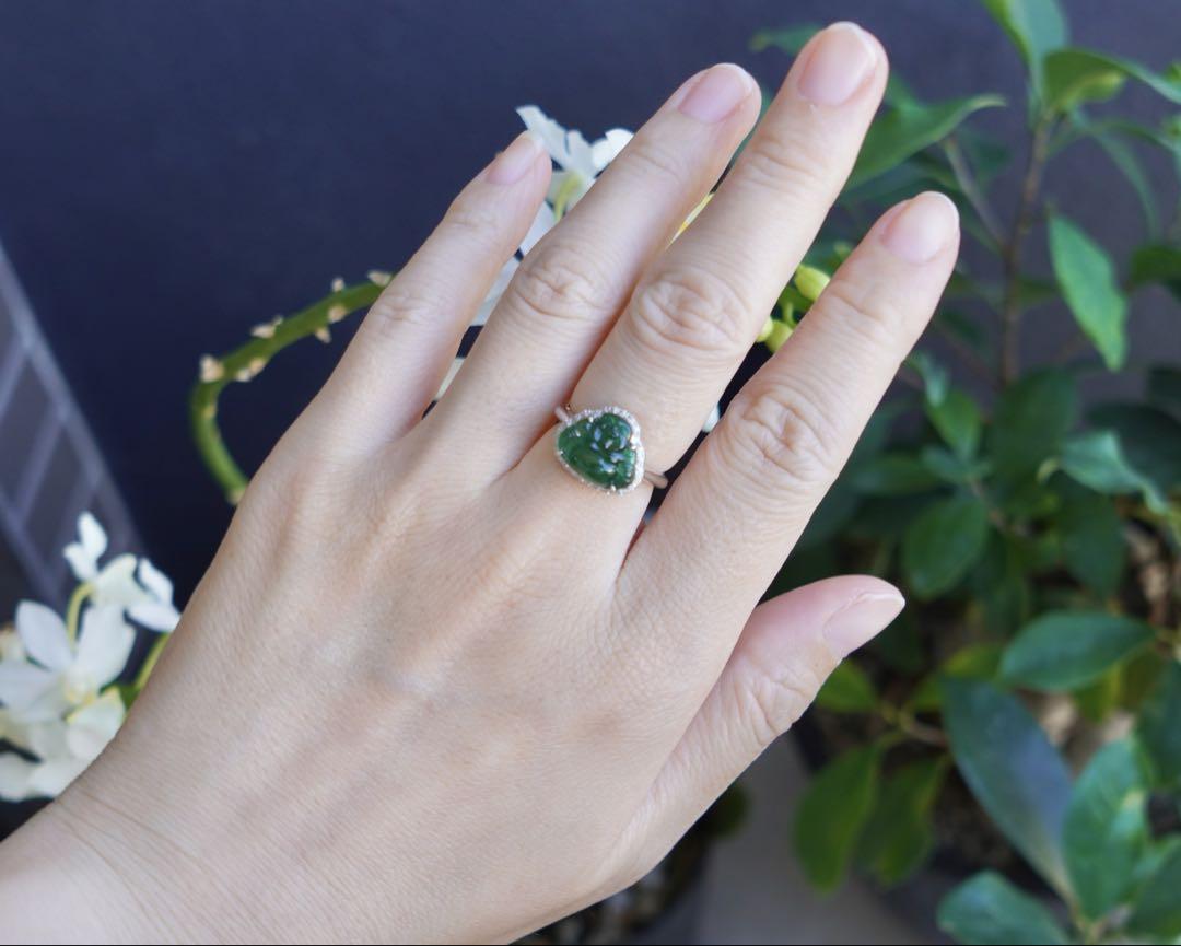 レア‼️本翡翠　氷種　陽緑　布袋様　18金　天然ダイヤモンド　超美品　0010
