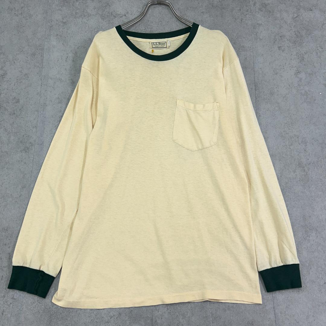 エルエルビーン　90s　リンガー　薄手　長袖Tシャツ　古着　イエロー　グリーンM