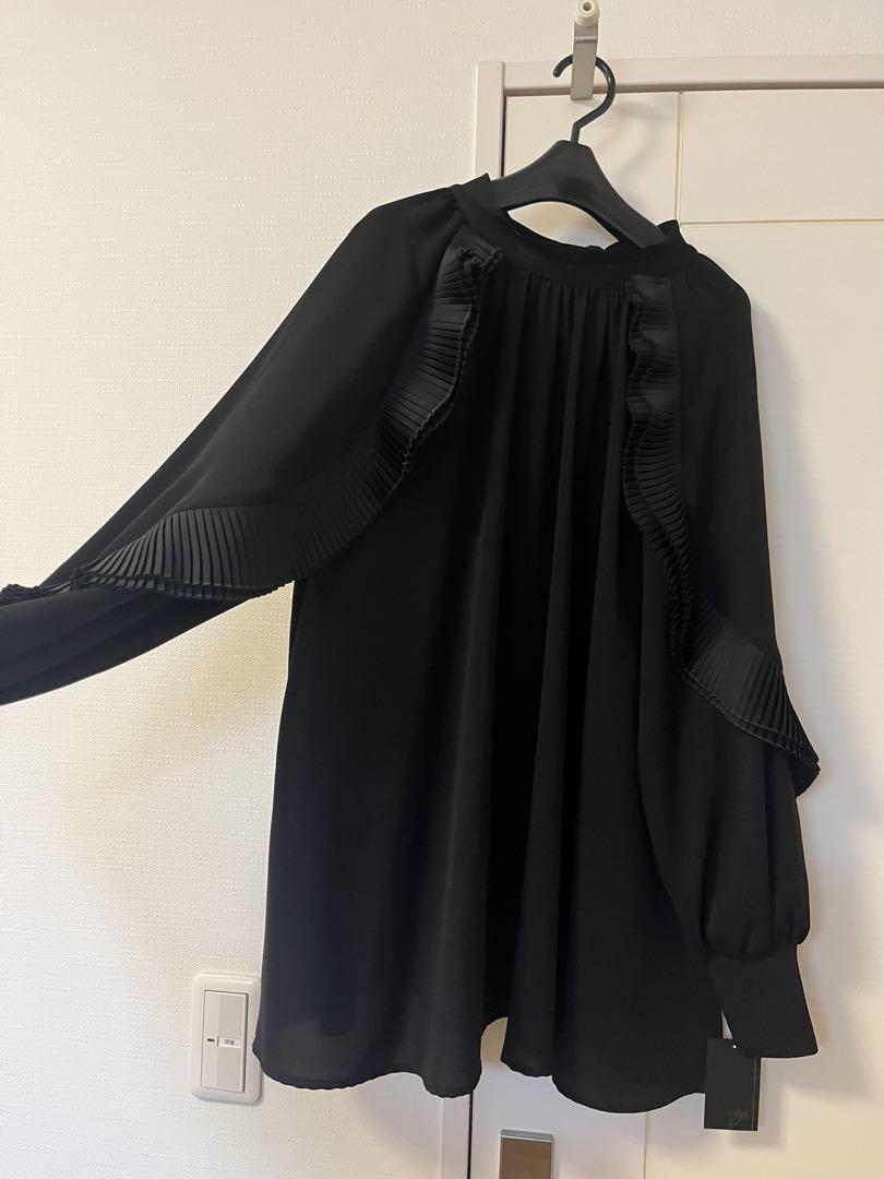 今期新品　ヤマダヤAgaプリーツフリルブラウス　プリーツカットソー　バックリボン