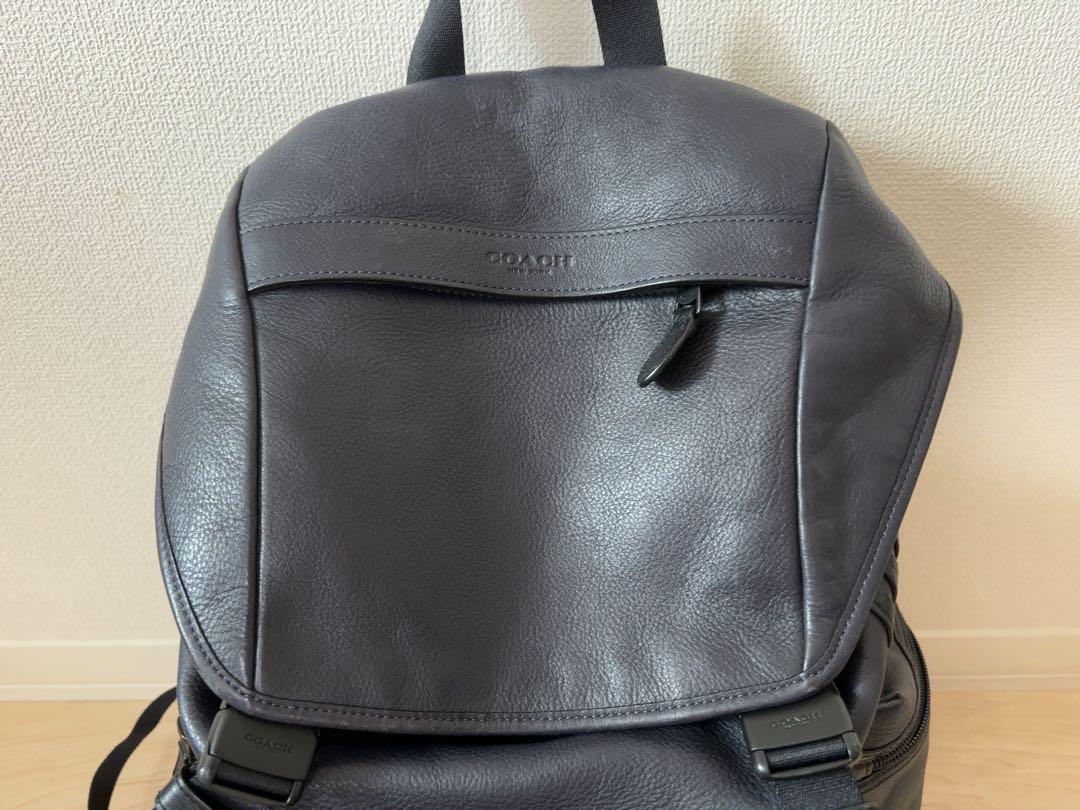 美品COACHコーチ メンズ リュックレザー本革大容量ネイビー
