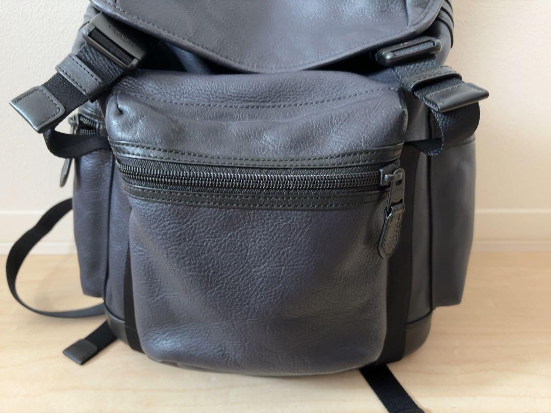 美品COACHコーチ メンズ リュックレザー本革大容量ネイビー