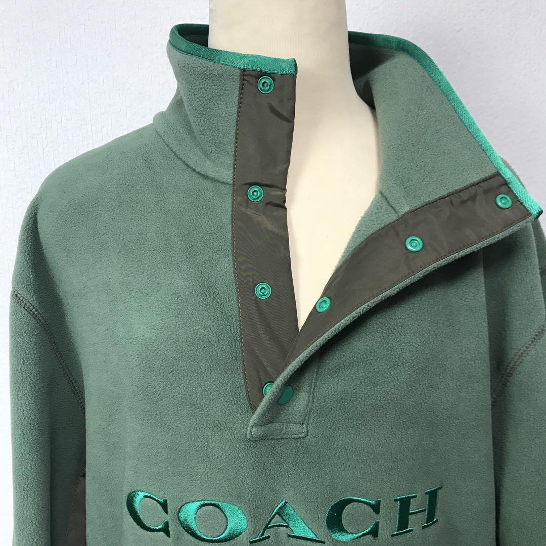 話題の行列 COACH 緑色 スエード ハーフジップ トレーナーファッション トップス