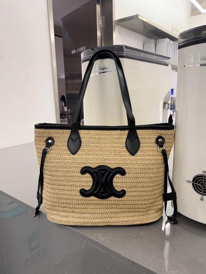 CELINE セリーヌ　ラフィア レザー ショルダーバッグ　トートバッグ