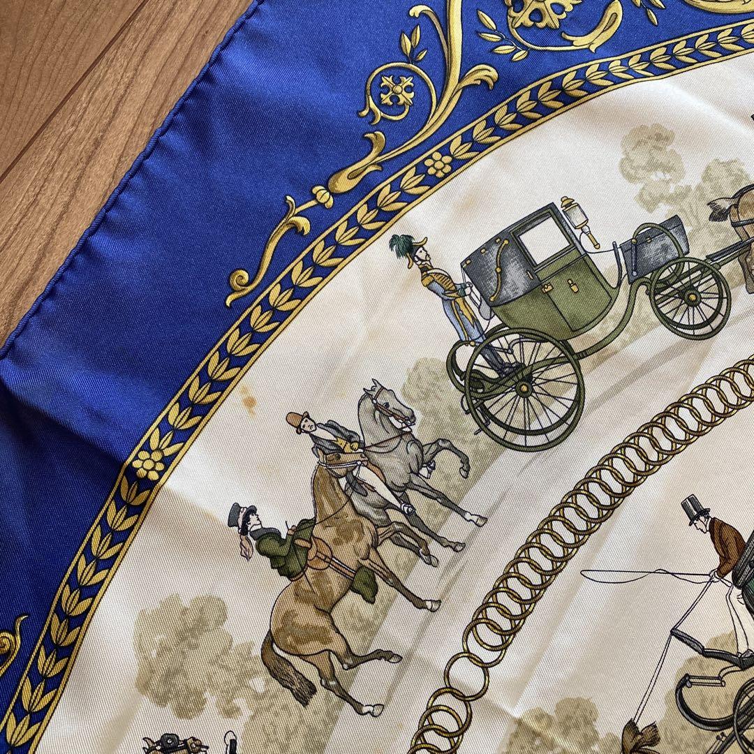 HERMES エルメス カレ90 ロンシャンへの散歩 青