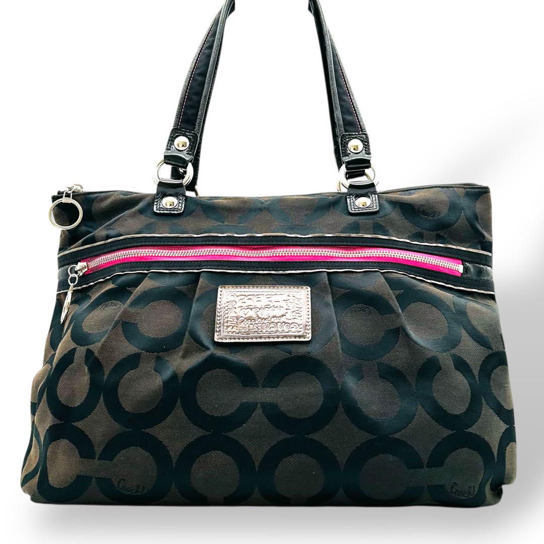 【大人気】COACH コーチ トートバッグ キャンバス ブラック系 良品 A4可 【大人気】COACH コーチ トートバッグ キャンバス ブラック系 良品 A4可