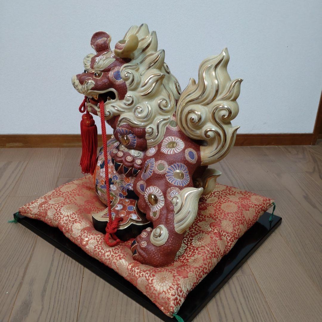 超美品 九谷焼 大型の唐獅子 打出の小槌