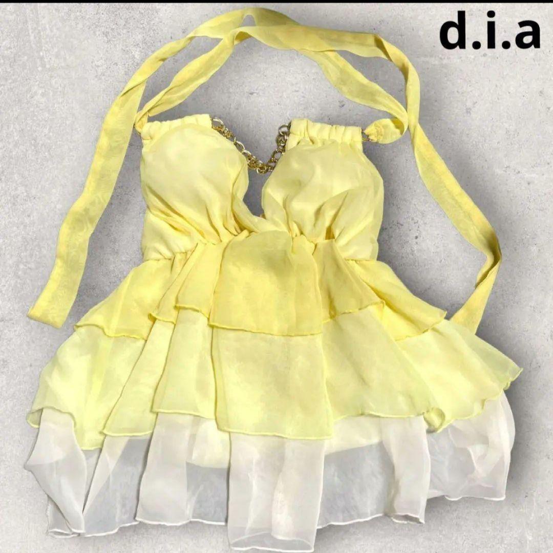 ♢ 新品 d.i.a ダイヤ ホルターネック イエロー レース フリル