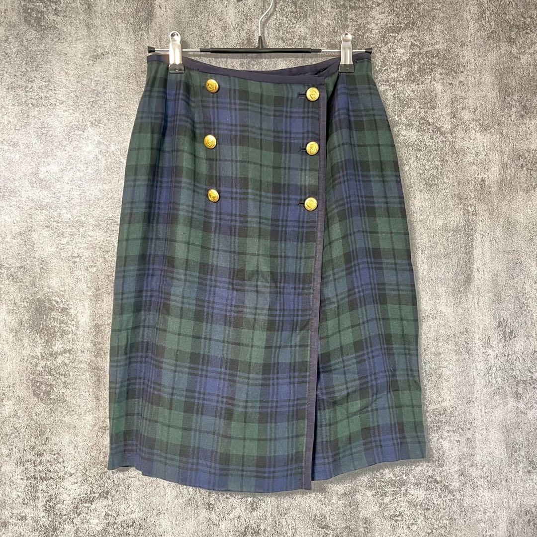 バーバリーズ ラップスカート ノバチェック メガチェック 金ボタン サイズ40 美品】BURBERRY ノバチェック ラップスカート グレー 40