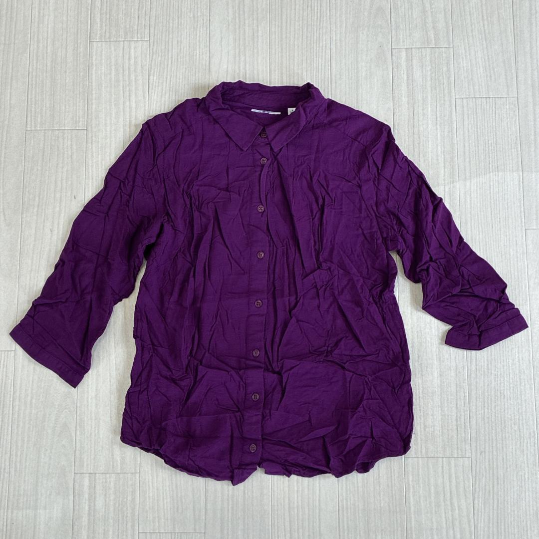 美品 UNIQLO ユニクロ 七分丈シャツ 紫 カジュアル カラフル 上品