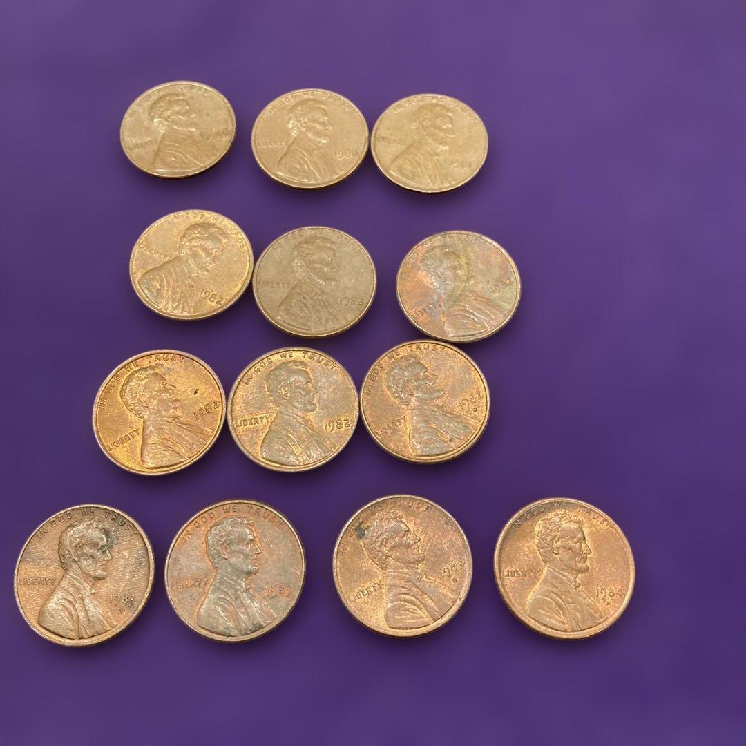 アメリカ合衆国 旧貨幣 コレクション 旧貨幣。アメリカ合衆国 1セントコイン1980-1984年 13枚セット