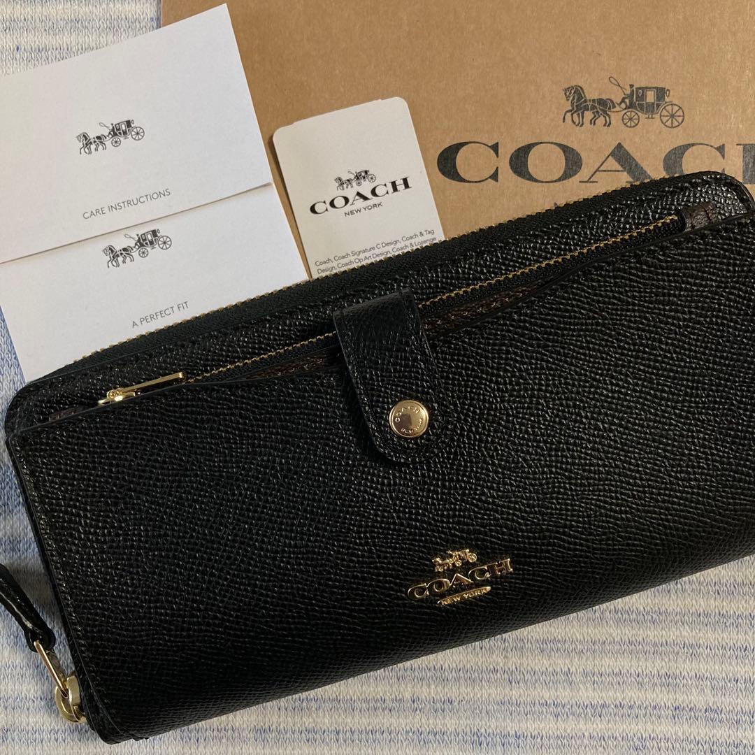 COACH コーチ クロスグレーン レザー 財布 ブラック