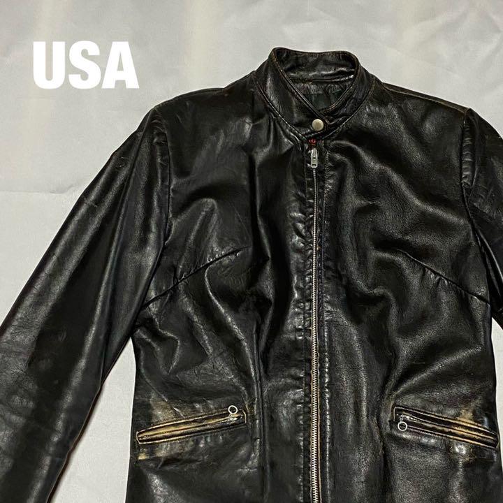 激レア 60s USA製 シングルライダース レザージャケット 古着女子