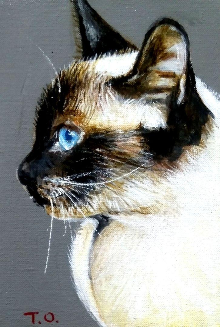 絵画。原画【シャム猫は週末にきれいで暖かい部屋を配置してからコーヒーを飲みます】 e37ff656a5e735273bf0744c555331