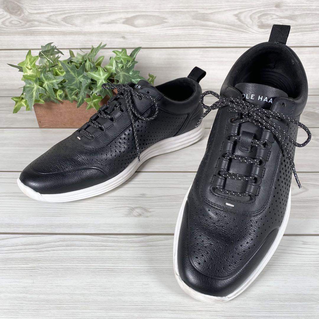114【美品】COLE HAAN コールハーン レザー スニーカー 黒 9M