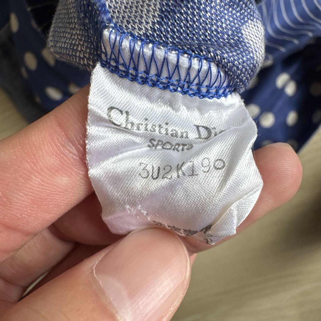 希少　当時物　クリスチャンディオール　ドット柄　水玉　半袖　ポロニット　L Christian Dior sports ポロシャツ 長袖 ドット柄 水玉 青