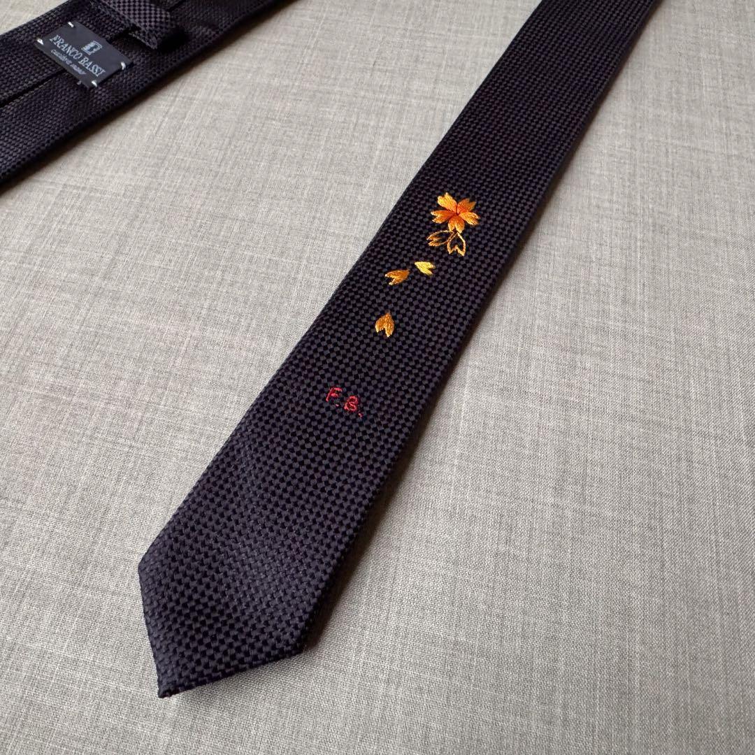 美品 FRANCO BASSI イタリア製 シルクネクタイ ネイビー