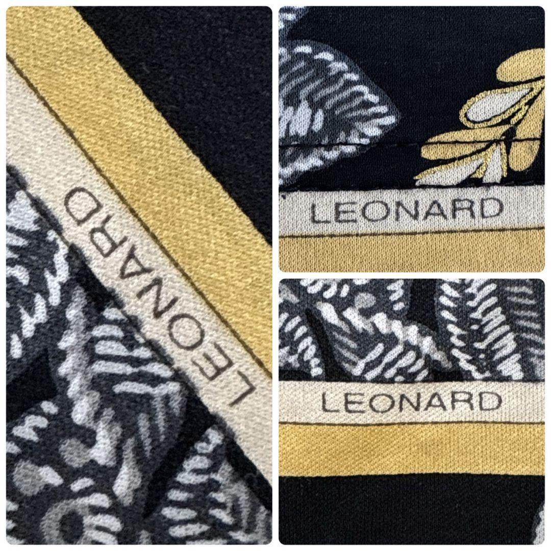 レオナール　LEONARD チュニック　黒地　花柄　Lサイズ 極美品✨ LEONARD レオナール チュニック チェーン×花柄 黒×金