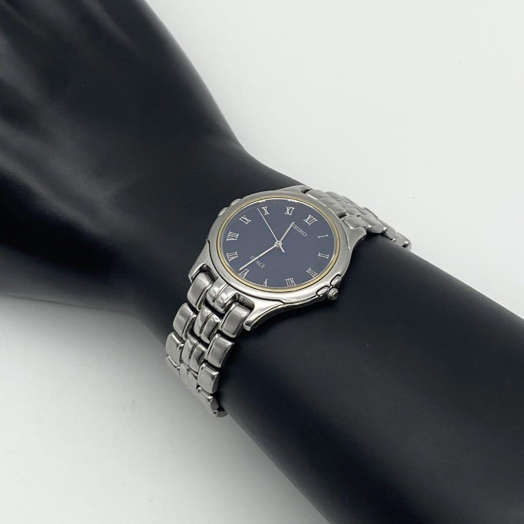 【美品/稼働品】SEIKO ドルチェ　腕時計 クォーツ シルバー　文字盤ネイビー