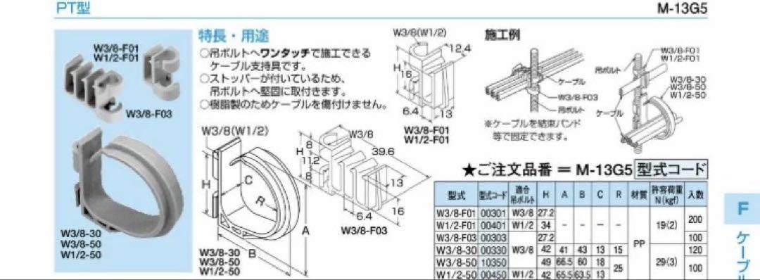 ケーブルハンガーPT 3/8×50 FVラック HT45-W3ネグロス　丸井産業