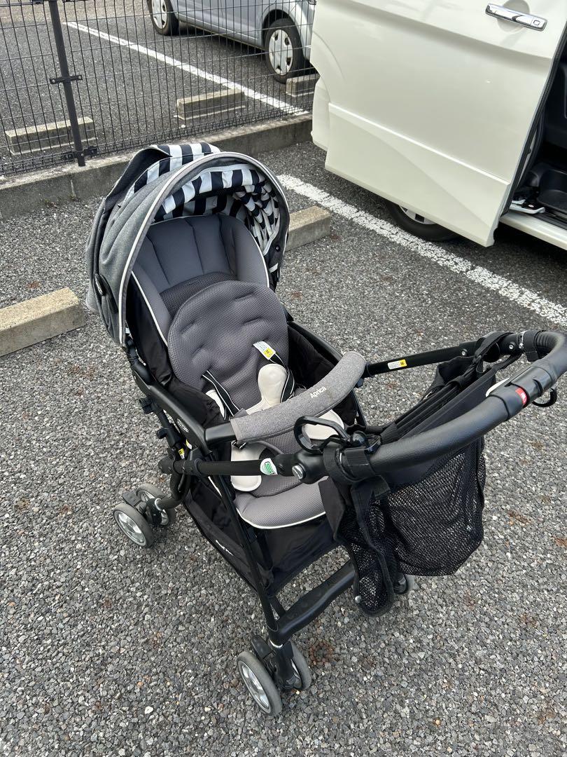 Aprica ベビーカー グレー ストライプ